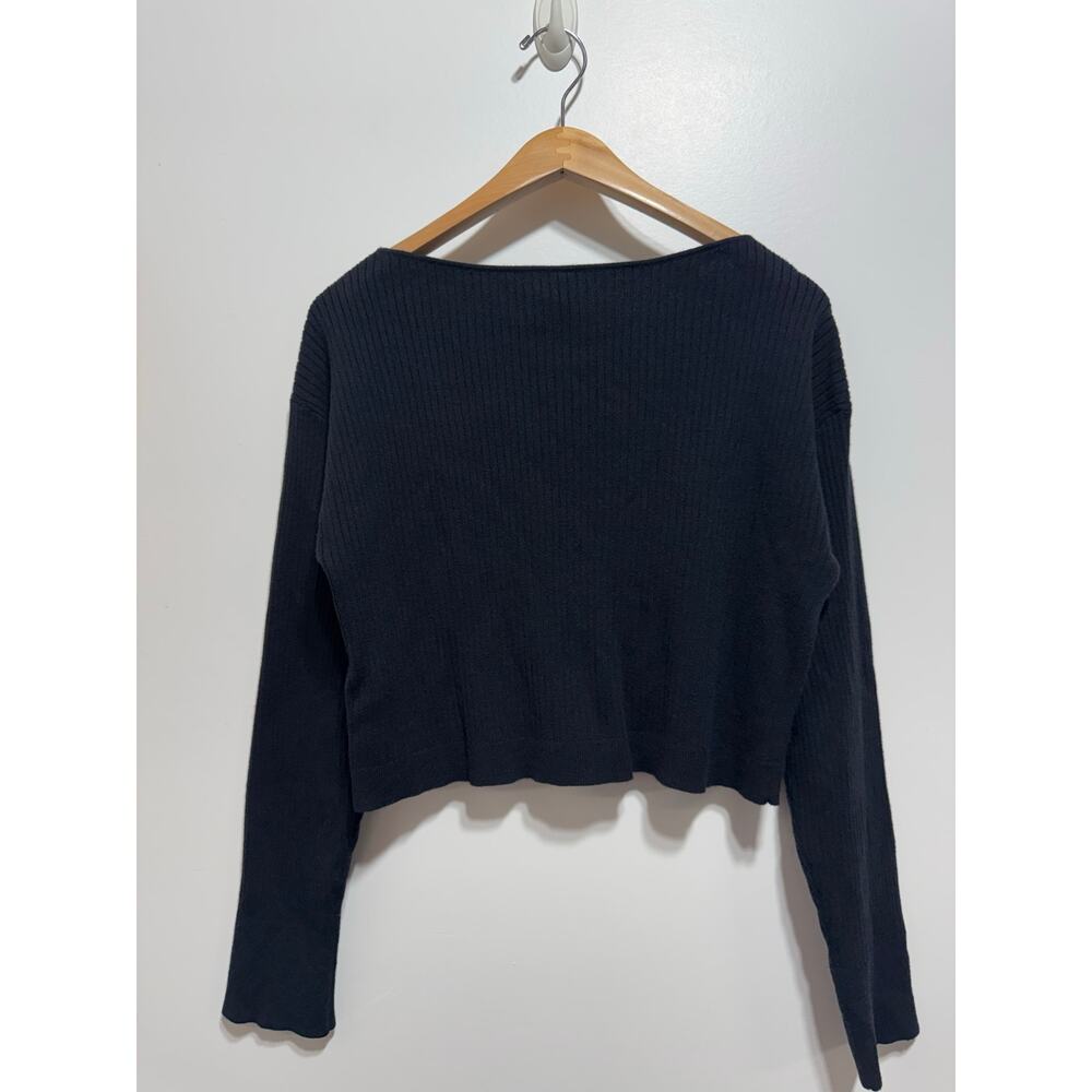 Aritzia The Group Babaton Boat Neck Ribbed Knit Crop Sweater Size M in Black - Picture 2 of 5